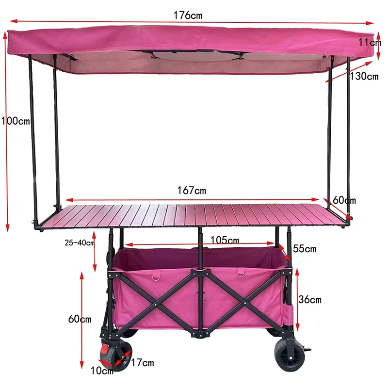 Height Adjustable Heavy Duty Folding Trolley with Canopy Utility Cart Camper Van Garden Camping Supplier