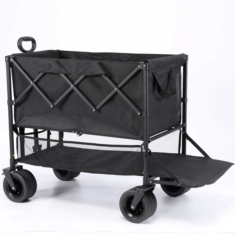 High Capacity Steel Tube Utility Cart with Four Tank Wheels for Outdoor Events & Travel Portable Double Layer Folding Wagon