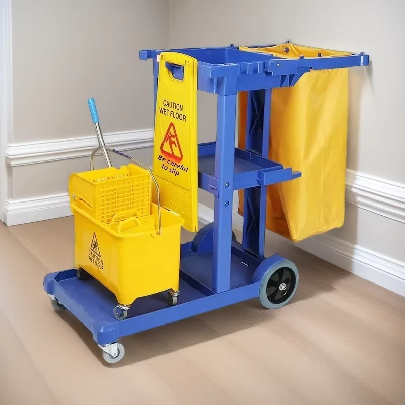 High Capacity Thickened Plastic Mop Washing Cart Silent Wheel Wringer Trolley for Restaurant Guest Room Sanitary Cleansing