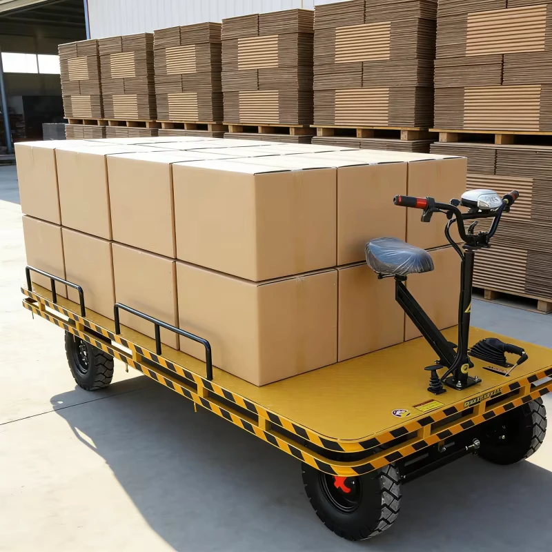 High Efficiency Four Wheel Electric Warehouse Logistic Transfer Trolley Easy Operation Small Flat Car Platform Structure Storage