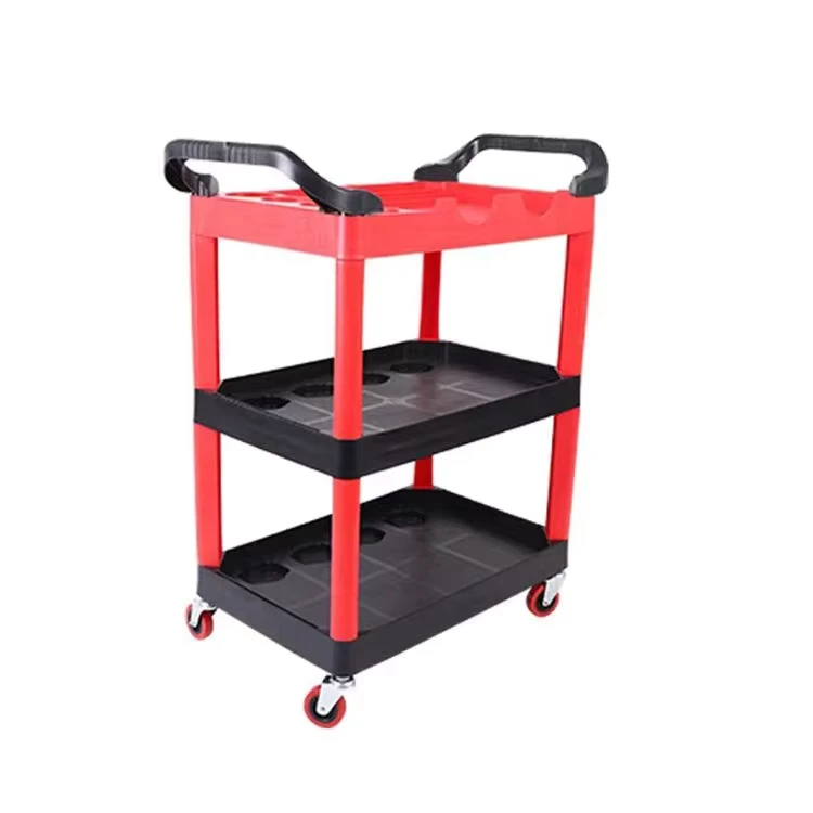 High Efficiency Red+Black PP Material Mobile Service Utility Cart Tool Storage Car Wash Trolley