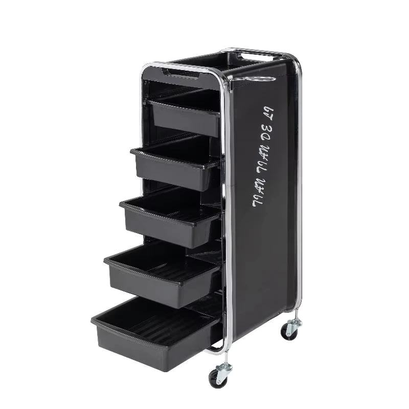 High End 5 Layer Stainless Steel Drawers Salon Trolley Silent Wheels Multifunctional Modern Design Adjustable Barber Shop