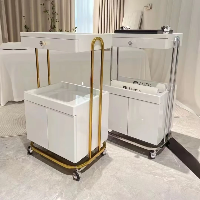 High End Original Light Luxury Trolley for Beauty Salon Skin Management Car with Wooden Storage Shelf Metal Plastic Tool Car
