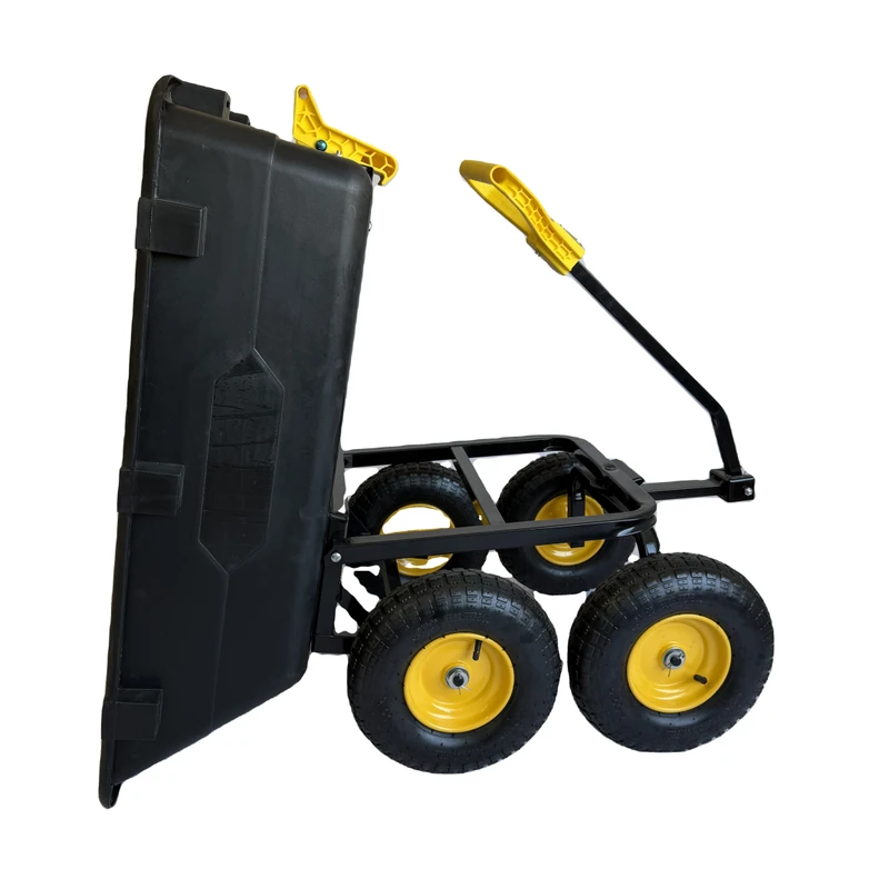 High Load Capacity Foldable Four-Wheel Dump Platform Cart 150L 300KG Powder Coated Metal Plastic Industrial Trolley