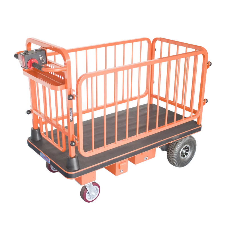 High Load Electric Hand Truck Trolley Customized With a Fence Four Wheelelectric Flatbed Cart Warehouse Transport Trolley