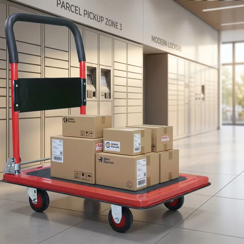 High Load Four Wheel Flatbed Electric Trolley Steel Warehouse Transport Trolley Folding Platform Hand Pallet Truck