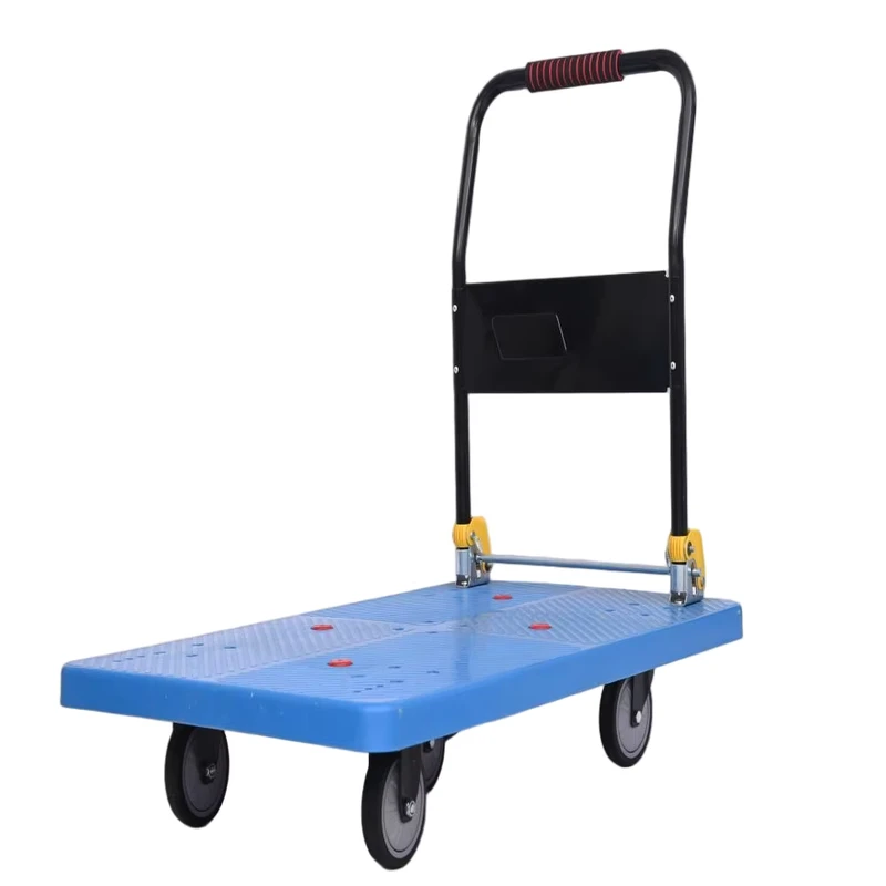 High Load Hand Cart Trolley Heavy Duty 300kg Five Wheel Enclosed Industrial Folding Steel Platform Warehouse OEM Powder Coated