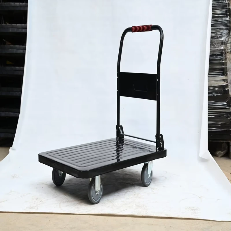 High Load Hand Cart Trolley Heavy Duty 300kg Five Wheel Enclosed Industrial Folding Steel Platform Warehouse Trolley OEM