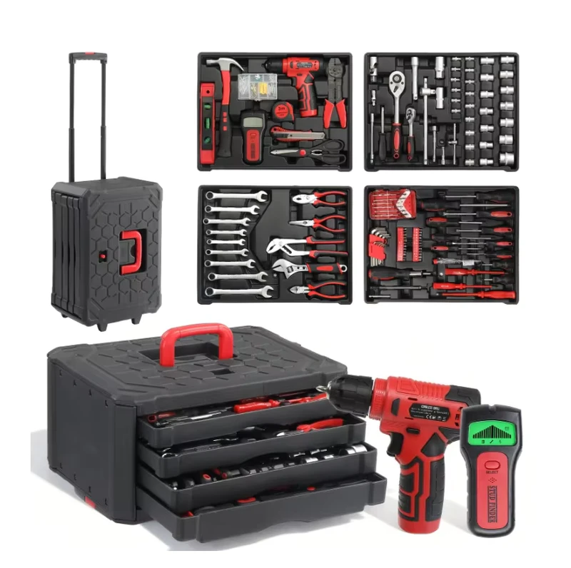 High Performance Chrome Vanadium 799Pcs Heat Treated Hand Tool Kit Set with Rolling Suitcase for Mechanics Workshop