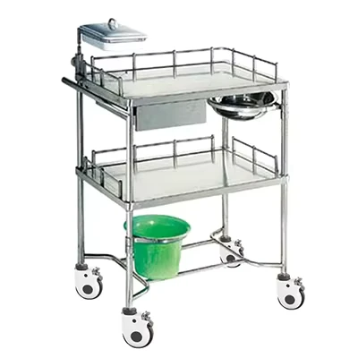 High Quality 2 Tiers Hospital Emergency Treatment Cart Stainless Steel Medical Trolley for Patients with Bucket and Drawers