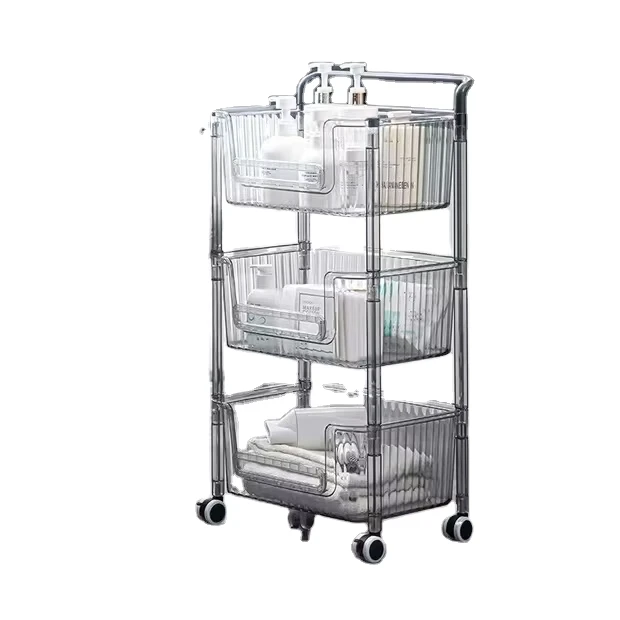 High Quality 3 Layer Trolley Multifunctional Slide Out Slim 3 Tier Storage Cart Hooks 4 Wheels Food Kitchen Bathroom Living Room
