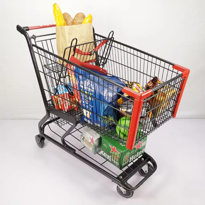 High Quality American Style Metal Store Supermarket Shopping Cart Trolley with 4 Wheels