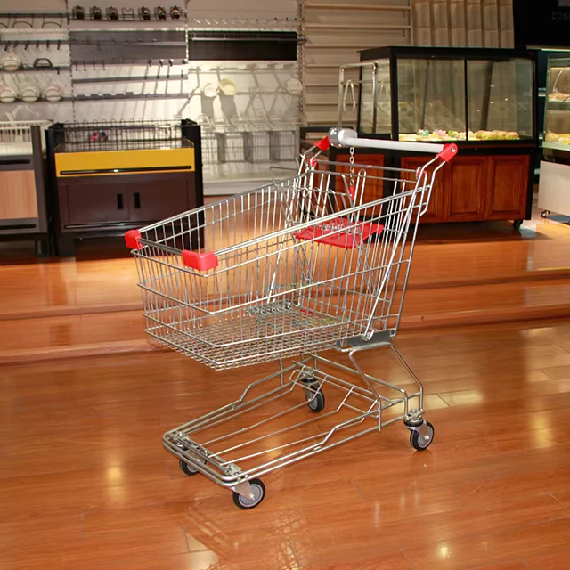 High Quality Asian Style Supermarket Grocery Shopping Trolley Cart Coin Lock Shopping Trolley