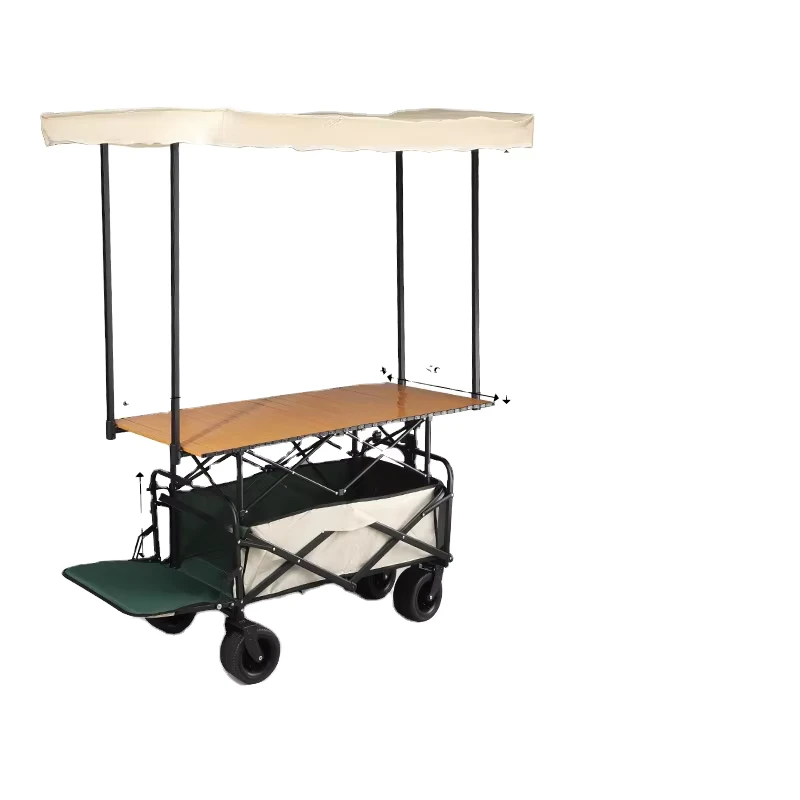 High Quality Big Foldable Wagon Cart Hand Buggy Shopping Cart Outdoor Camping Cart With Table & Sunshade