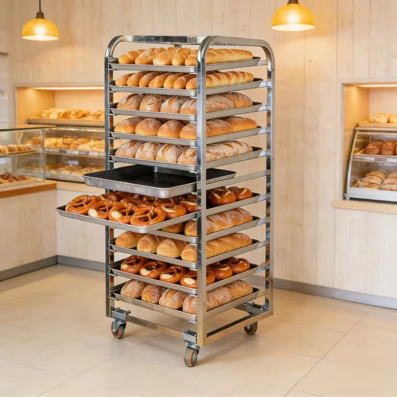 High Quality Customized Stainless Steel 201 304 Trolley 15 16 30 32 Baking Trays Hand Carts for Bread Bakery Cooling Rack