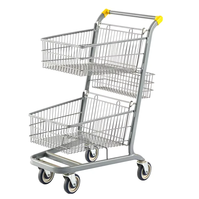High Quality Double Metal Basket Shopping Trolley for Supermarket