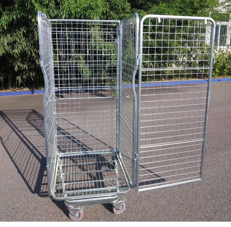 High Quality Durable Foldable Steel Stackable Corrosion Resistant Heavy Duty Warehouse Cart Trolley Roll Cage for Supermarket