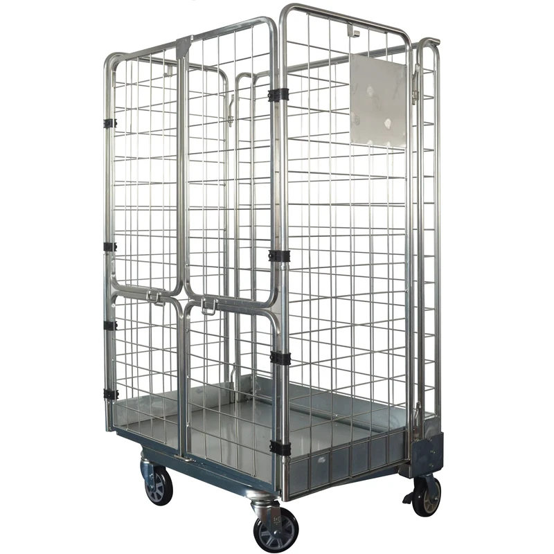 High Quality Durable Silver Roll Cage Trolley with Wheels Nesting Galvanized Rolling Cage Convenient