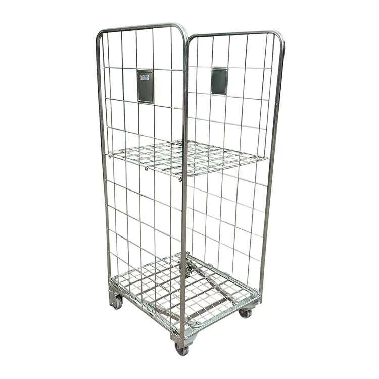 High Quality Galvanized Supermarket Industrial Cargo Trolley Cage Storage Warehouse Roll Container With a Frame