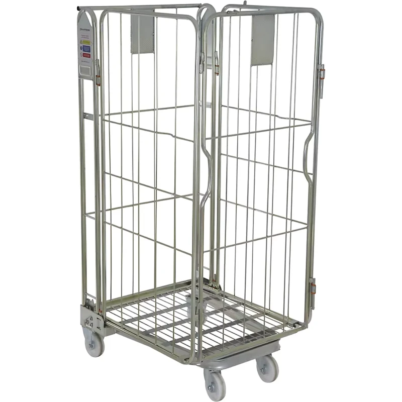 High Quality Heavy Duty 1000kg Foldable 4 Sided Steel Mesh Roll Container Four Wheel Industrial Storage Logistics Container