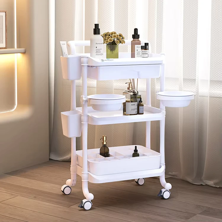 High Quality Hot Selling Beauty Salon Trolley Factory Custom Pink white Multi functional Spa Beauty Trolley