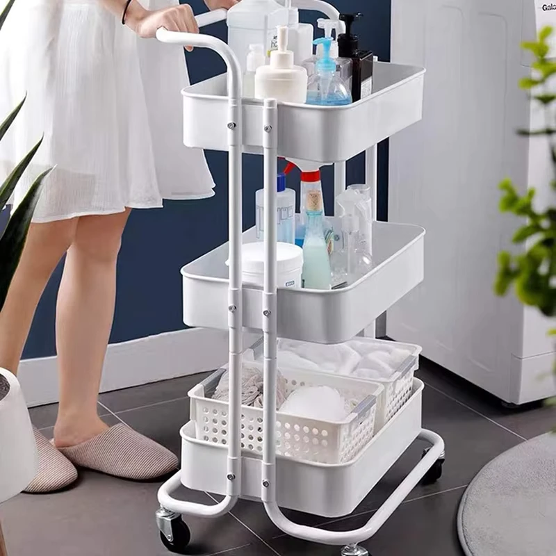 High Quality Household Trolley Storage Shelf Cart Carbon Steel 3 Tier Organizer Rack With Wheels