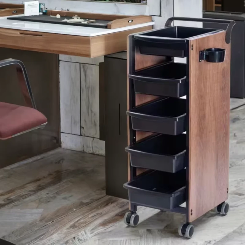High Quality Luxury Modern Design Salon Trolley Heavy Duty 4 Wheel Durable Wood and Tiers Barber Shop Equipment