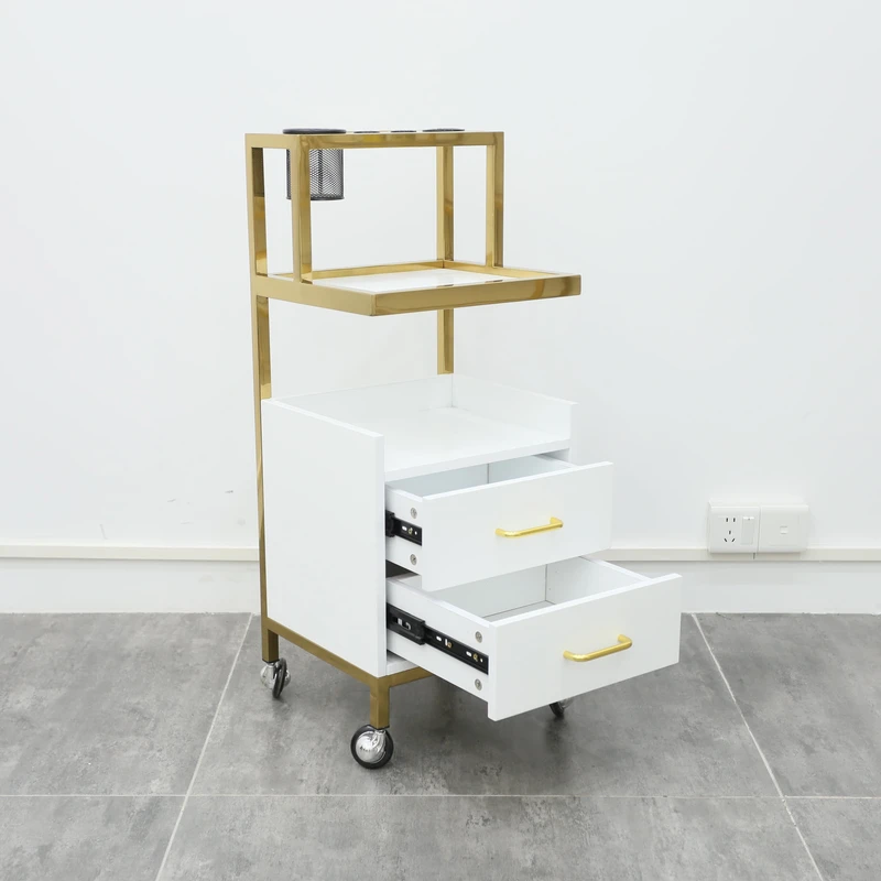 High Quality Mobile Aluminum Frame 4-Wheel Salon Styling Trolley for Barber Shop and Salon Furniture