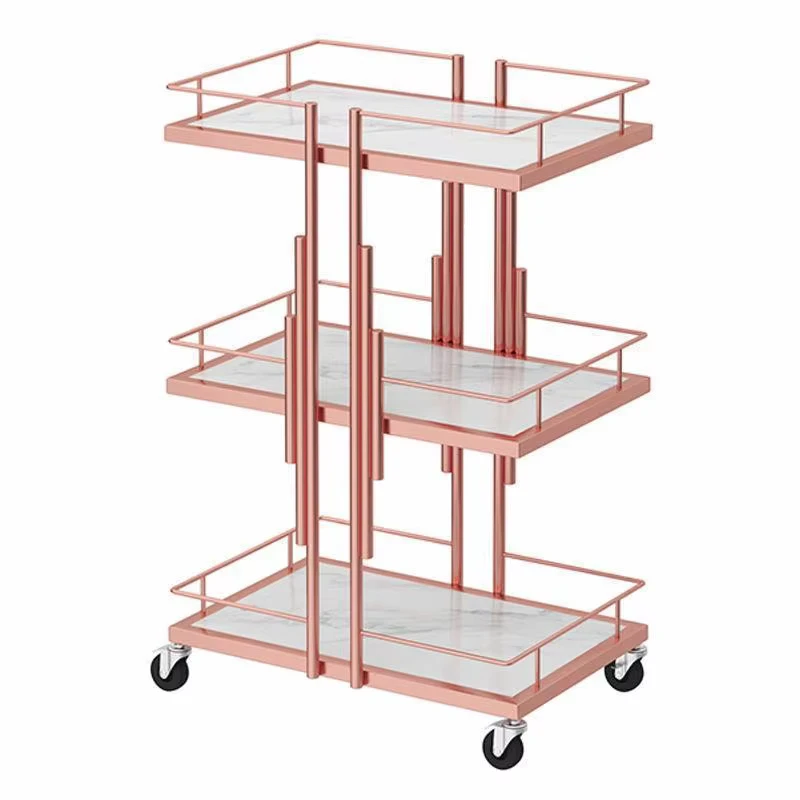 High Quality Modern Luxury Metal Frame Rolling Barber Cart Waterproof Rose Gold Manicure Trolley Salon Hotel Living Room
