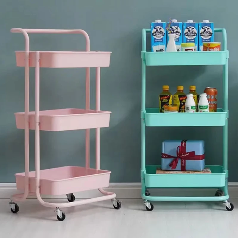 High Quality Modern Metal Three tier Mobile Storage Cart with Plastic Mesh Baskets Eco Friendly Kitchen Storage Trolley