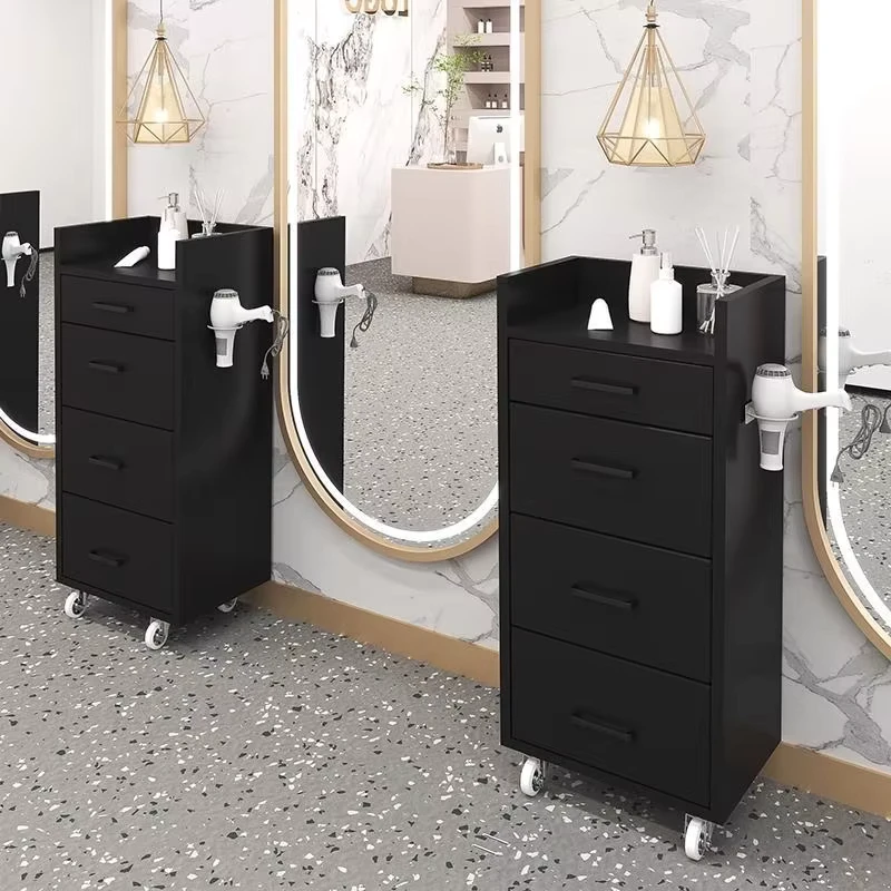 High Quality Modern Simple Wooden Baking Paintair Hair Salon Trolley Cart with 4 Wheels for Commercial Salon Furniture
