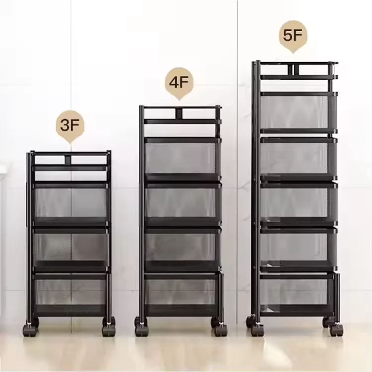 High Quality Modern Sustainable Factory Floor Standing Iron Storage Cage Movable Square Rotary Vegetable Rack Kitchen Organizer