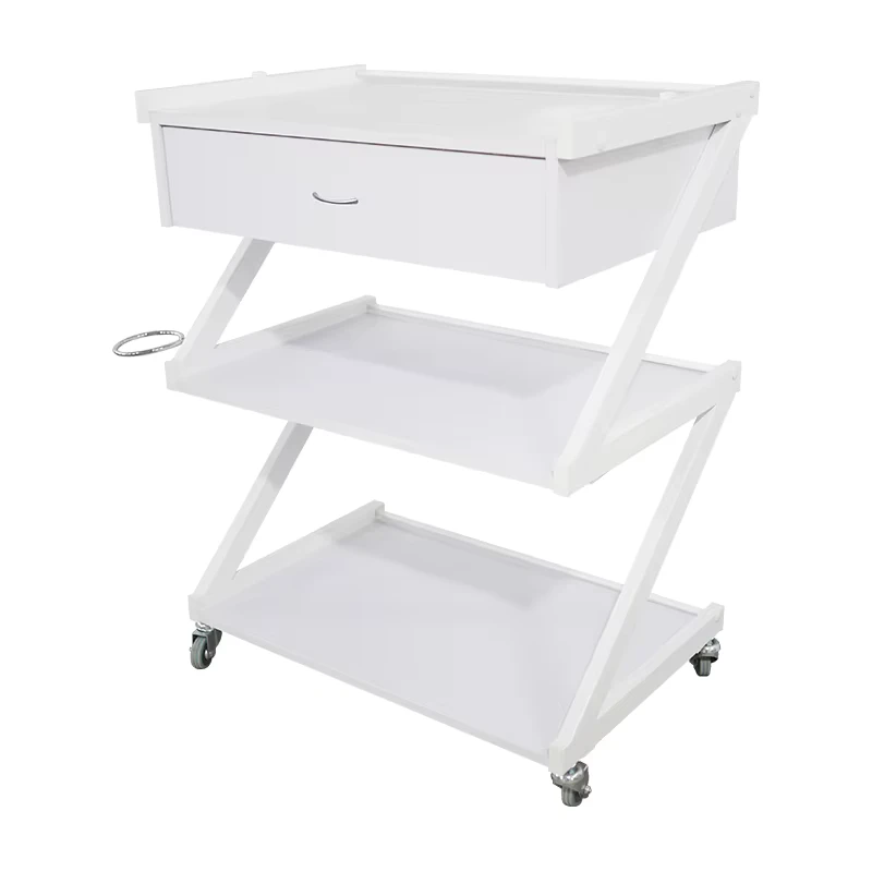 High Quality Modern Wood Salon Furniture Trolley with Drawer White Color Universal Wheels for Home Office TS 4113A