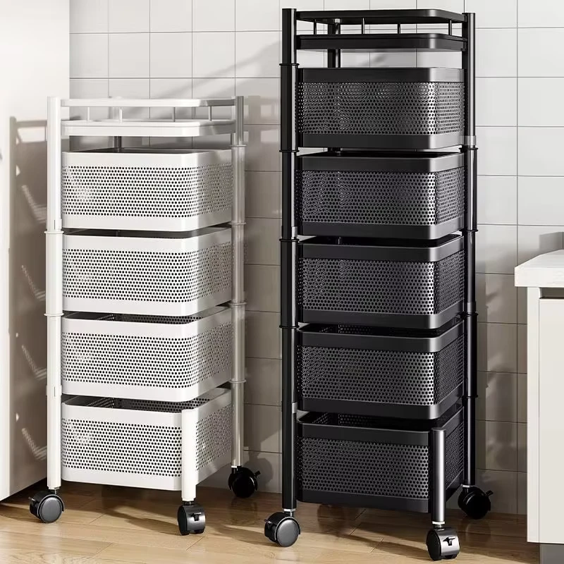 High Quality Multi Layer Metal Kitchen Storage Rack Rotating Household Rack with Multiple Functional Storage Shelves