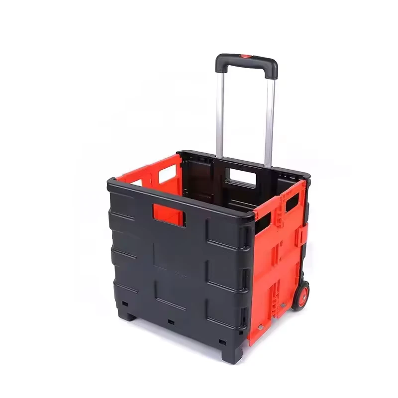 High Quality Outdoor Collapsible Hand Trolley Cart Rubber 2 Wheels PP Plastic Folding Shopping Cart