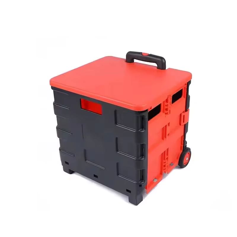 High Quality PP Easy Folding 2 Wheels Shopping Cart Household Durable Plastic Trolley Cart