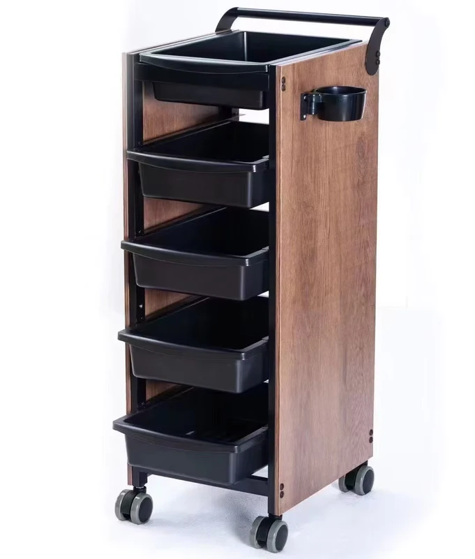 High Quality Salon Equipment Trolley Salon Durable Material Wood Trolley with ABS Tiers for Hair Salon Trolley