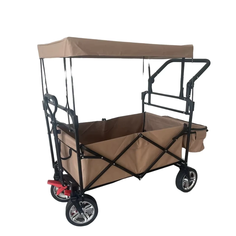 High Quality Stainless Steel Foldable Utility Trolley Wagon Four Wheel Stroller Canopy Platform Outdoor Shopping Carts Storage