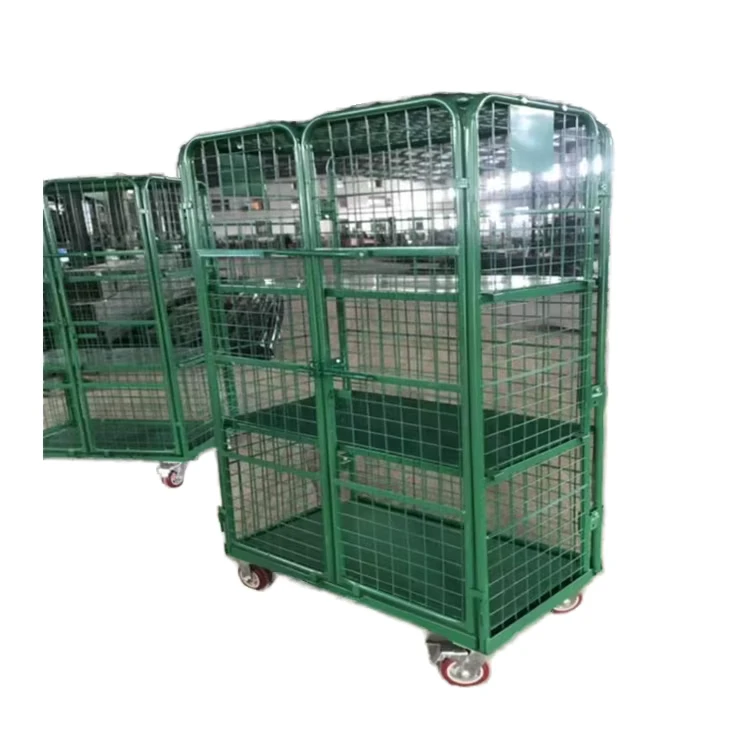 High Quality Steel Multilayer Storage Wire Basket Factory Folding Metal Container Stainless Storage Cage Hand Cart OEM