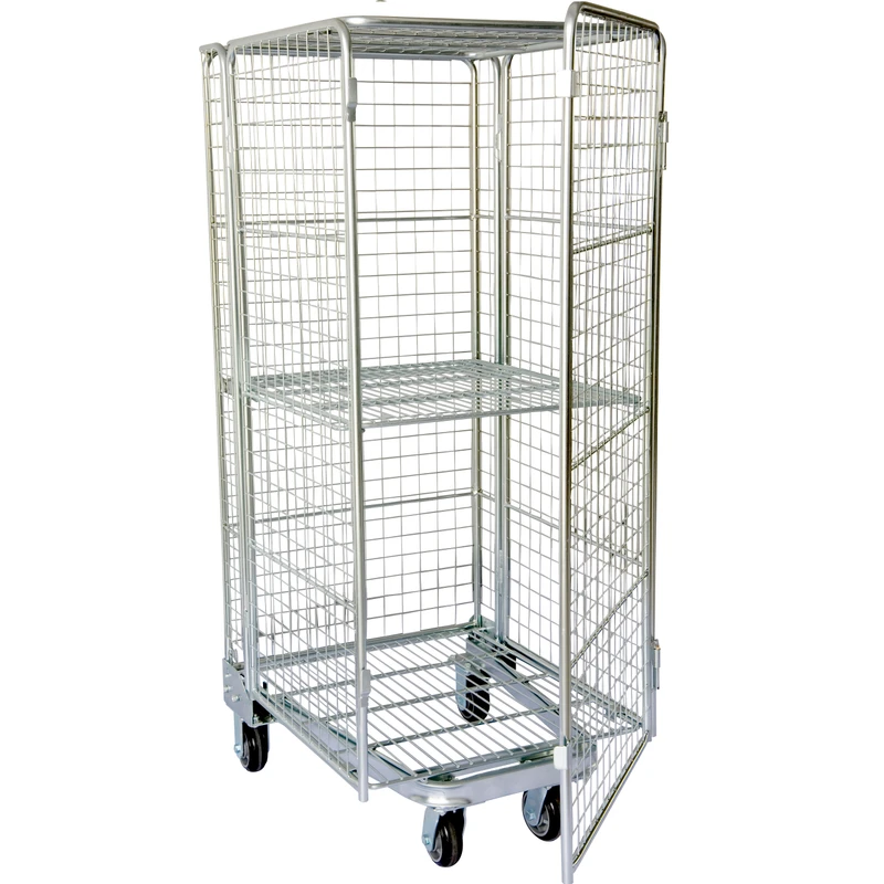 High Quality Warehouse Safety Supermarket Cargo Storage Steel Zinc Wire Mesh Roll Cage Pallet Trolley