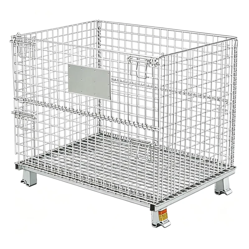 High Storage Capacity Zinc Galvanized Powder Coated Steel Storage Cage Foldable Design Rolling Wire Mesh Pallet Containers