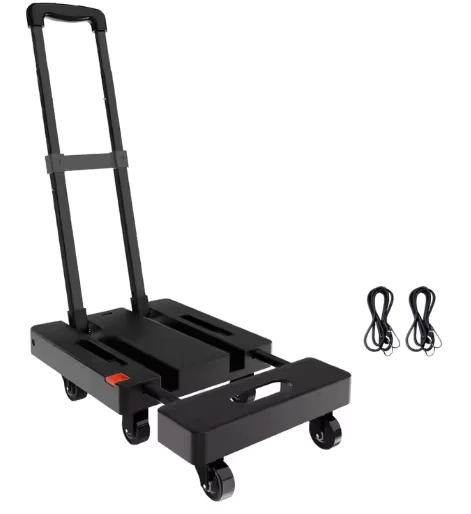 High Strength 100kg Load 6 Wheel Folding Platform Hand Truck Flat Plastic Trolley Cart for Factory Storage and Retail Handling