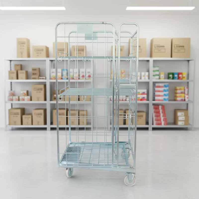 High Strength Durable Foldable Steel Roll Pallet Stock Cage Trolley 500kg Load Hot-Dip Galvanized Storage Logistics Equipment