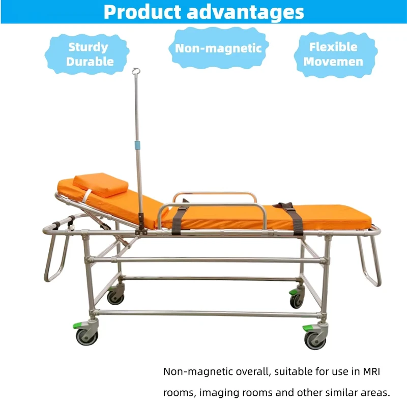 High Strength Non magnetic Aluminum Alloy Trolley Hospital Transport Cart for MRI Room