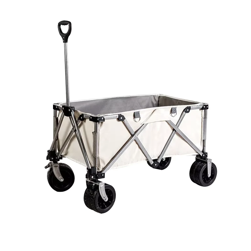 High Strength Steel Folding Camping Cart 225kg Capacity 2 Step Fold Off Road Wheels Dual Brakes for Outdoor Camping