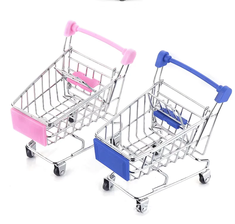 Home Decoration Mini Supermarket Shopping Cart Desktop Storage Rack Creative Metal Toy Trolley