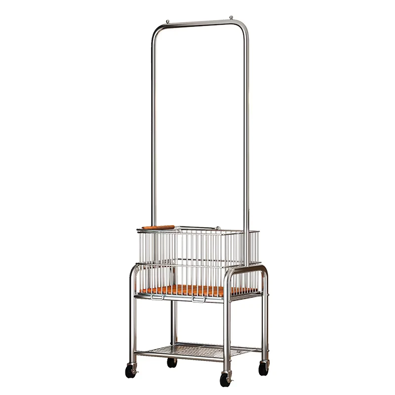 Home Floor standing Metal Coat Rack Light Luxury Stainless Steel Small Trolley Storage Rack