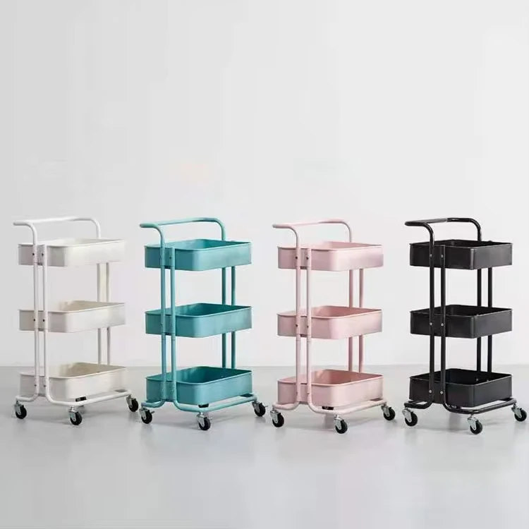 Home Kitchen Mobile Folding Utility Trolley Cart 3 Tier Shelf Rolling Collapsible Metal Mesh Storage Organizer Basket Rack Cart