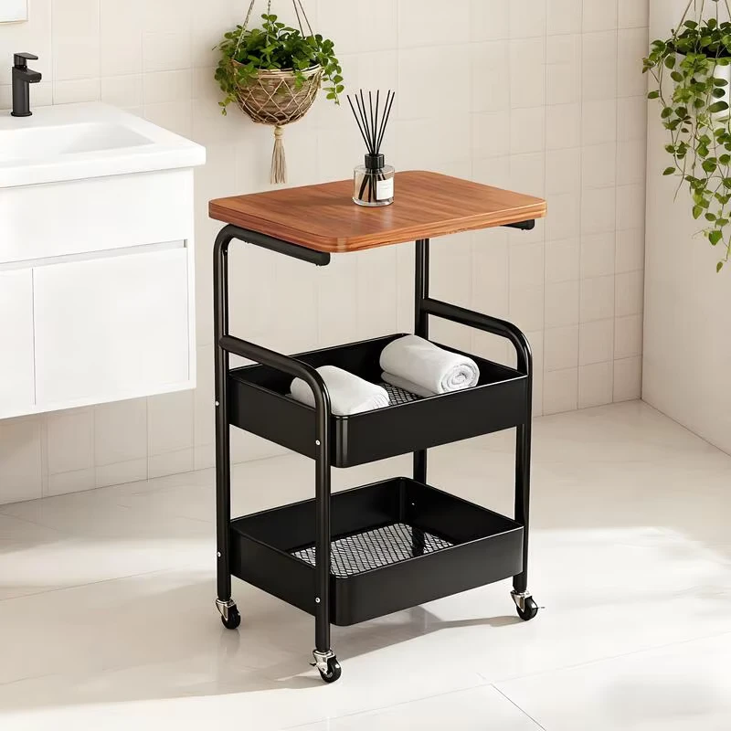 Home Multi Functional Metal Cart Wheeled Bathroom Storage Rack Movable Organizer Tool Utility Shelf