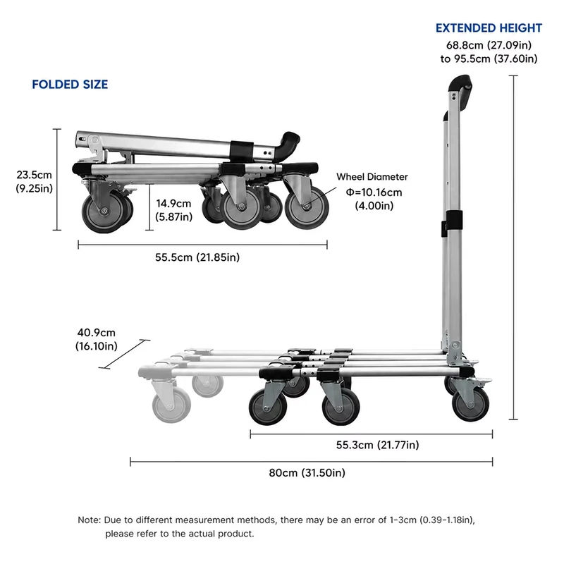 Home Use Outdoor Six Wheel Folding Hand Truck with Brakes 200kg Load Capacity Aluminum Alloy Trolley for Trunk Cargo Transport